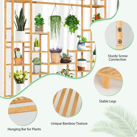 9-Tier Bamboo Plant Stand with Hanging Rack