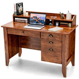 Vintage Computer Desk with Storage Shelves and 4 Drawers-Rustic Brown