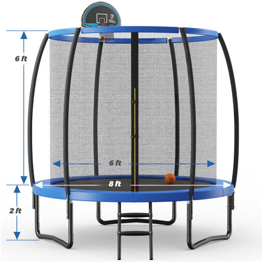 8 Feet Recreational Trampoline with Basketball Hoop and Net Ladder