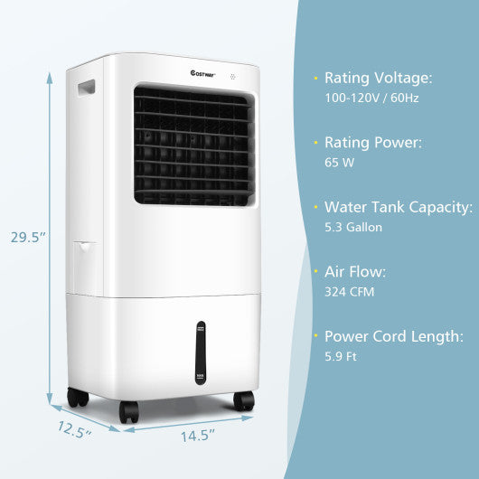 Evaporative Portable Air Cooler Fan w/ Remote Control-White