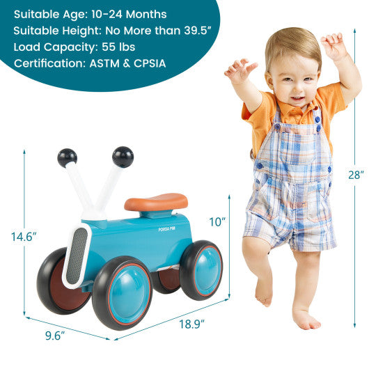 4 Wheels Baby Balance Bike without Pedal-Blue