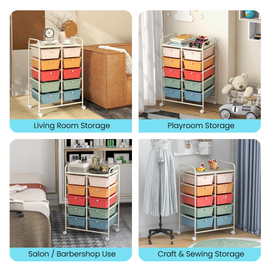 10-Drawer Rolling Storage Cart-Multicolor