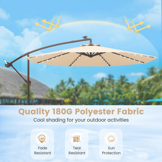 10 Feet Cantilever Umbrella with 32 LED Lights and Solar Panel Batteries-Beige