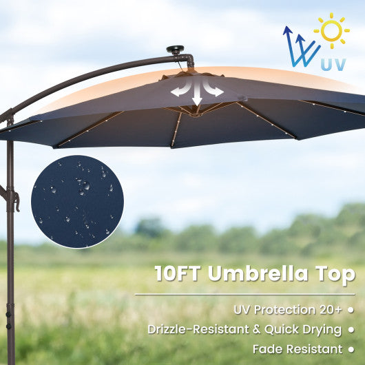 10 Feet Cantilever Umbrella with 32 LED Lights and Solar Panel Batteries-Navy