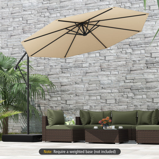 10 Feet Offset Hanging Umbrella with Base and Infinite Tilt-Beige