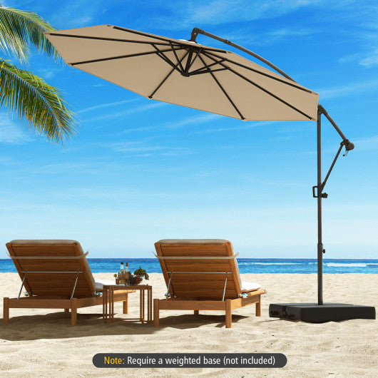 10 Feet Offset Hanging Umbrella with Base and Infinite Tilt-Beige