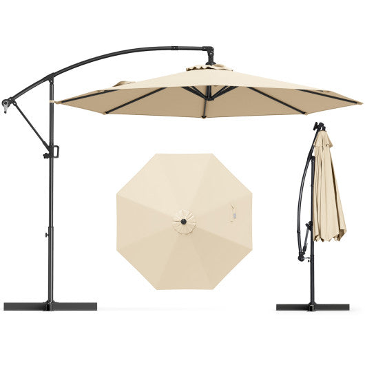 10 Feet Offset Hanging Umbrella with Base and Infinite Tilt-Beige