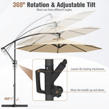 10 Feet Offset Hanging Umbrella with Base and Infinite Tilt-Beige