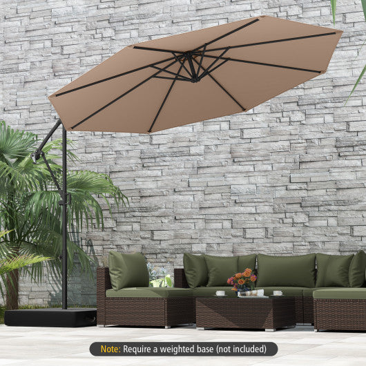 10 Feet Offset Hanging Umbrella with Base and Infinite Tilt-Coffee