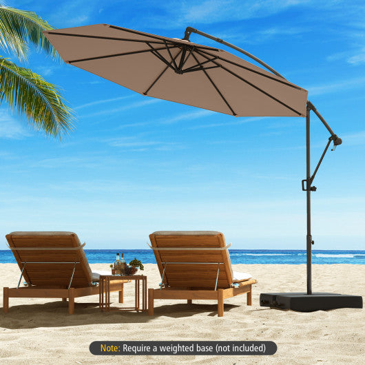 10 Feet Offset Hanging Umbrella with Base and Infinite Tilt-Coffee