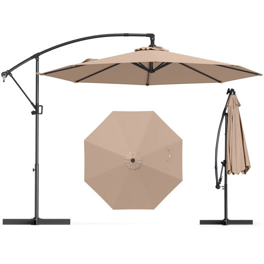 10 Feet Offset Hanging Umbrella with Base and Infinite Tilt-Coffee