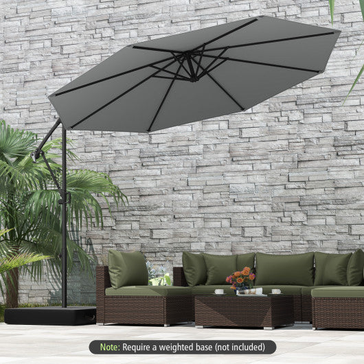 10 Feet Offset Hanging Umbrella with Base and Infinite Tilt-Gray