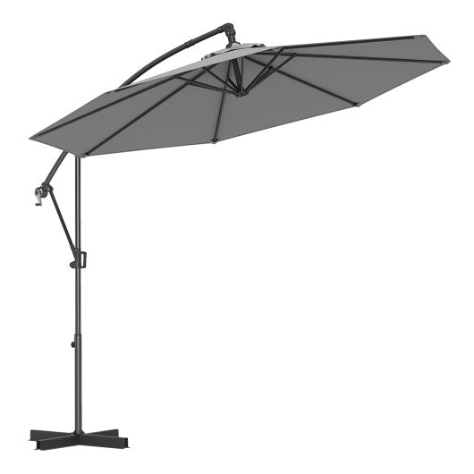 10 Feet Offset Hanging Umbrella with Base and Infinite Tilt-Gray