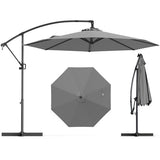 10 Feet Offset Hanging Umbrella with Base and Infinite Tilt-Gray