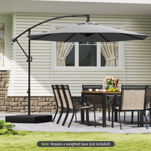 10 Feet Offset Hanging Umbrella with Base and Infinite Tilt-Gray