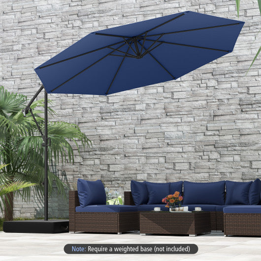 10 Feet Offset Hanging Umbrella with Base and Infinite Tilt-Navy