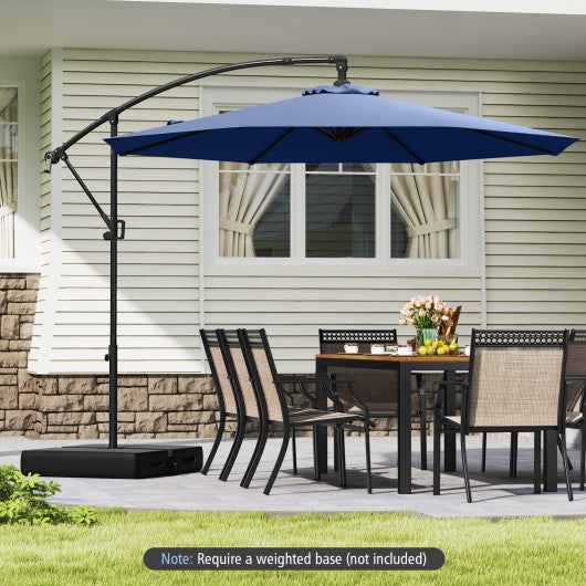 10 Feet Offset Hanging Umbrella with Base and Infinite Tilt-Navy