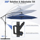 10 Feet Offset Hanging Umbrella with Base and Infinite Tilt-Navy