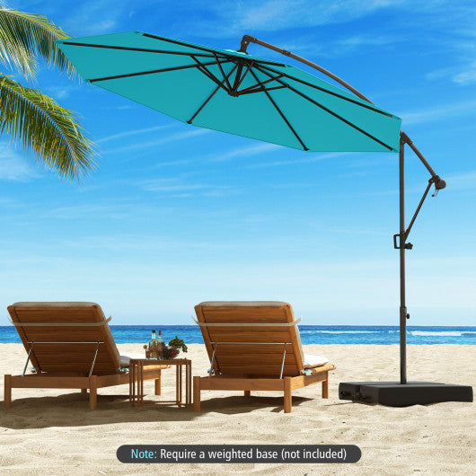 10 Feet Offset Hanging Umbrella with Base and Infinite Tilt-Turquoise