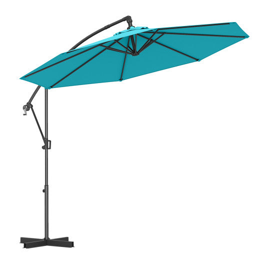 10 Feet Offset Hanging Umbrella with Base and Infinite Tilt-Turquoise