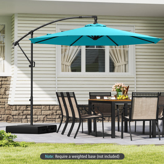 10 Feet Offset Hanging Umbrella with Base and Infinite Tilt-Turquoise