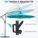 10 Feet Offset Hanging Umbrella with Base and Infinite Tilt-Turquoise