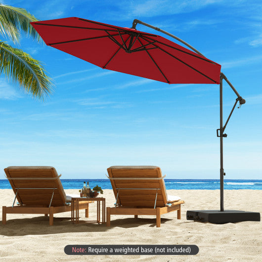 10 Feet Offset Hanging Umbrella with Base and Infinite Tilt-Wine