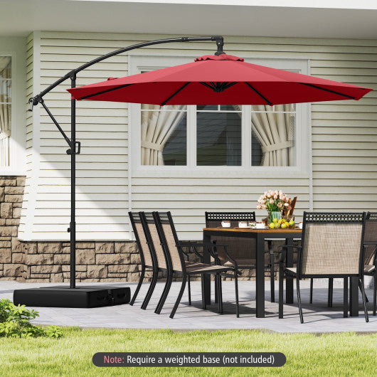 10 Feet Offset Hanging Umbrella with Base and Infinite Tilt-Wine