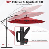 10 Feet Offset Hanging Umbrella with Base and Infinite Tilt-Wine