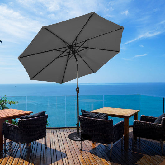 10 Feet Outdoor Patio Umbrella with Bright Solar LED Lights-Gray