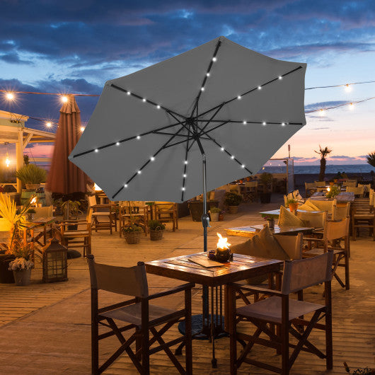 10 Feet Outdoor Patio Umbrella with Bright Solar LED Lights-Gray