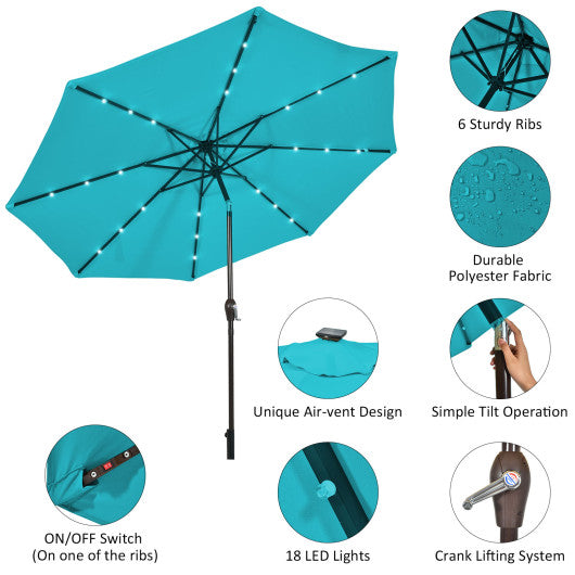 10 Feet Outdoor Patio Umbrella with Bright Solar LED Lights-Turquoise