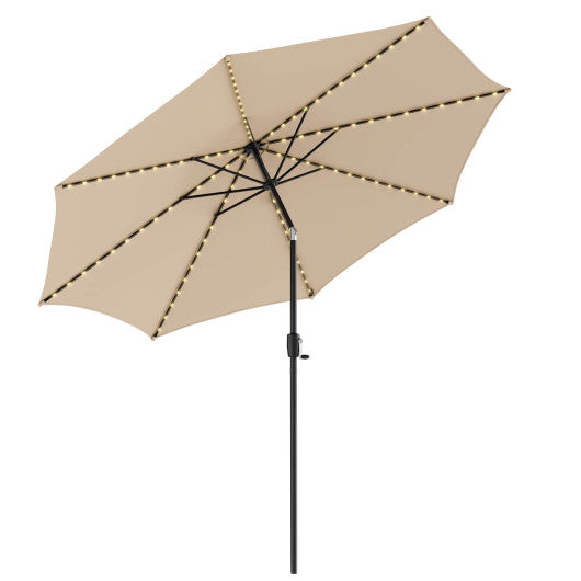 10 Feet Patio Umbrella with 112 Solar Lights and Crank Handle-Beige