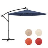 10 Feet Solar LED Offset Umbrella with 40 Lights and Cross Base for Patio-Blue