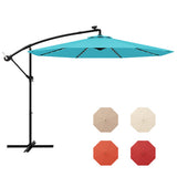 10 Feet Solar LED Offset Umbrella with 40 Lights and Cross Base for Patio-Turquoise