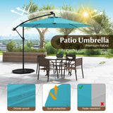 10 Feet Solar LED Offset Umbrella with 40 Lights and Cross Base for Patio-Turquoise