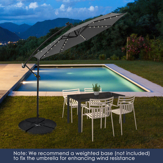 10 Feet Solar Offset Hanging Umbrella with 40 Lamp Beads and Solar Panel-Gray