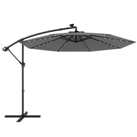 10 Feet Solar Offset Hanging Umbrella with 40 Lamp Beads and Solar Panel-Gray