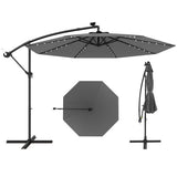 10 Feet Solar Offset Hanging Umbrella with 40 Lamp Beads and Solar Panel-Gray