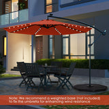 10 Feet Solar Offset Hanging Umbrella with 40 Lamp Beads and Solar Panel-Orange