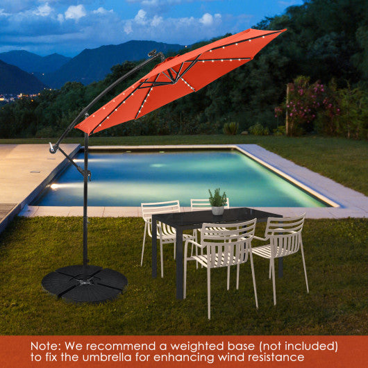 10 Feet Solar Offset Hanging Umbrella with 40 Lamp Beads and Solar Panel-Orange