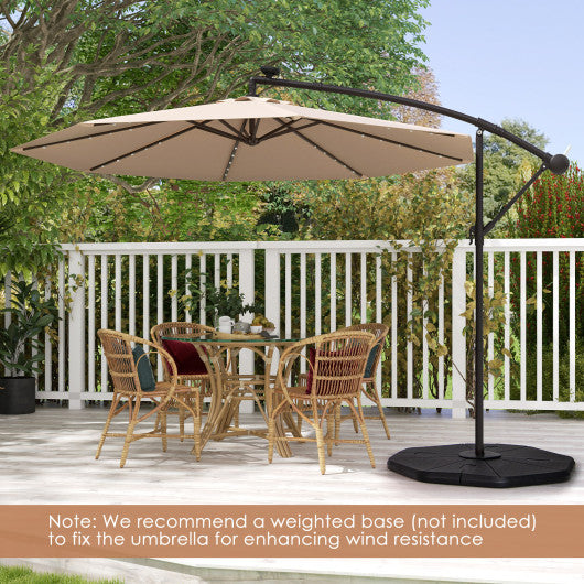 10 Feet Solar Offset Hanging Umbrella with 40 Lamp Beads and Solar Panel-Tan