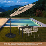 10 Feet Solar Offset Hanging Umbrella with 40 Lamp Beads and Solar Panel-Tan