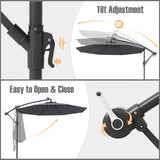 10 Ft Patio Umbrella Offset Cantilever Umbrella with 40 Solar Powered Lights-Gray