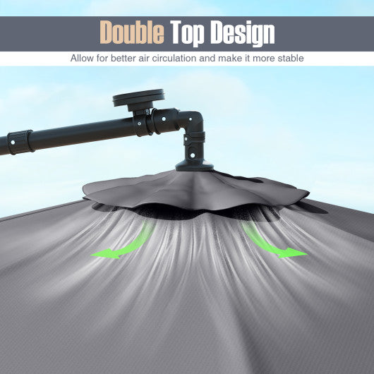 10 Ft Patio Umbrella Offset Cantilever Umbrella with 40 Solar Powered Lights-Gray