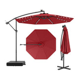 10 Ft Patio Umbrella Offset Cantilever Umbrella with 40 Solar Powered Lights-Red