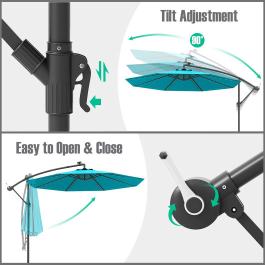 10 Ft Patio Umbrella Offset Cantilever Umbrella with 40 Solar Powered Lights-Turquoise