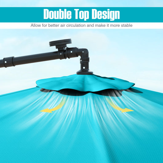 10 Ft Patio Umbrella Offset Cantilever Umbrella with 40 Solar Powered Lights-Turquoise