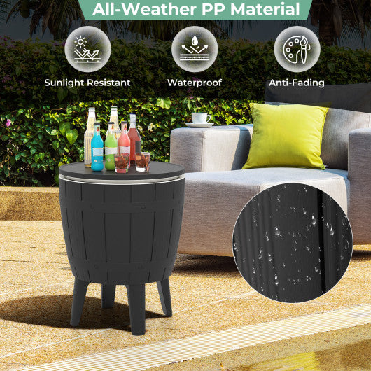 10 Gallon Cooler Bar Table Outdoor Coffee Table Ice Bucket with Telescopic Tabletop for Beer and Wine-Black