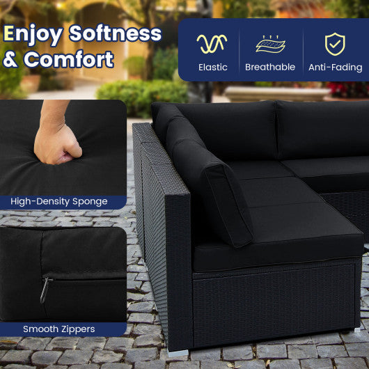 10 Piece Outdoor Wicker Conversation Set with Seat and Back Cushions-Black